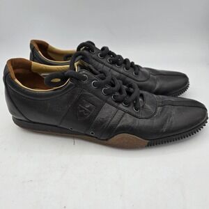Bally Switzerland Frenz Men Black Leather Low Top Sneakers Crest Logo Gum Sole 8